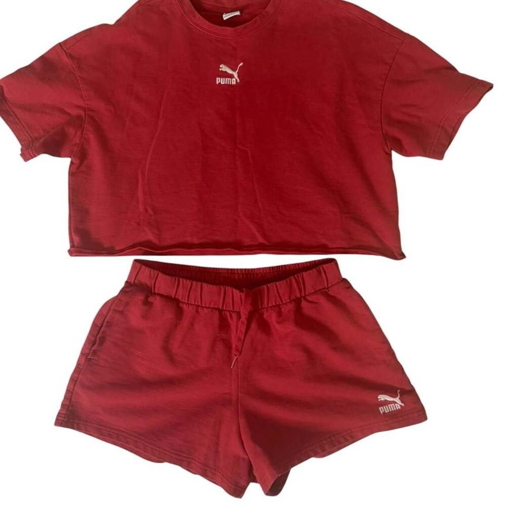 Puma Red Matching Set Cropped Tee and Shorts